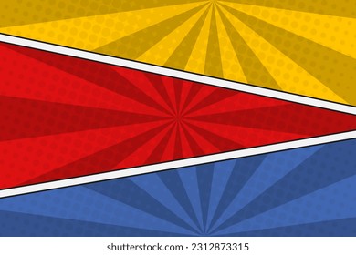 Resumen del colorido fondo de historieta de halftone con explosión de sol