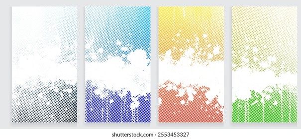 Abstract colorful Halftone splash Vector Pattern banners set, Illustration halftone effect round shape.