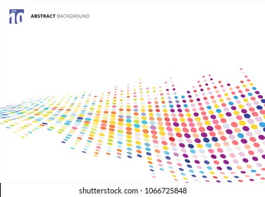 Abstract colorful halftone texture wave dots pattern perspective isolated on white background. vector illustration