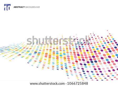Abstract colorful halftone texture wave dots pattern perspective isolated on white background. vector illustration