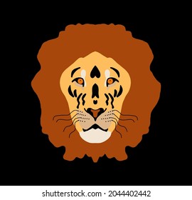 Abstract Colorful Hand Drawing Cute Lion Heads Placement Print Vector Pattern Isolated Black Background