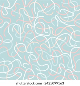 Patrón de garabato dibujado a mano abstracto colorido con líneas caóticas. Azul, rosa, blanco ilustración vectorial para tarjetas, negocios, banners, textil, envoltura
