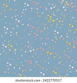 Abstract colorful hand-drawn Spring pattern with chaotic dots. Blue, red, yellow, white vector illustration for cards, business, banners, textile, wrapping, wallpaper