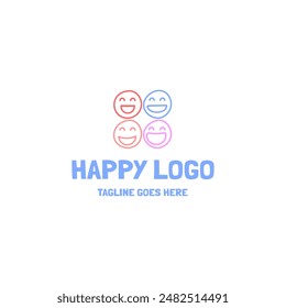 Abstract colorful happy face with outline style isolated on white background