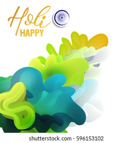 Abstract colorful Happy Holi background with fluid colors. Template for postcard, flyer, banner. Vector illustration.