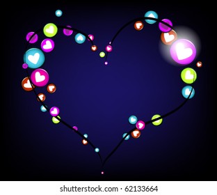 Abstract colorful heart with button heart on dark background