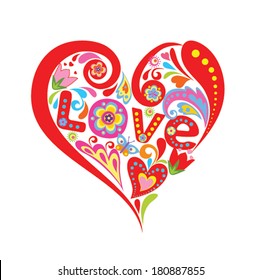 Abstract colorful heart with flowers