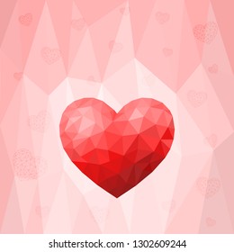 Abstract colorful heart triangular low poly style vector background