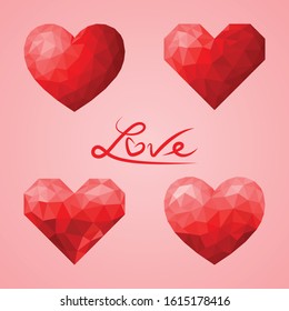 Abstract colorful heart triangular low poly style vector background
