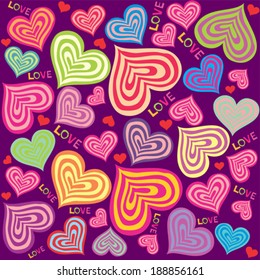 Abstract colorful hearts seamless pattern. Romantic background. Vector Illustration 