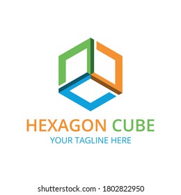 Resumen del diseño del logo del cubo hexágono colorido. Icono de cubo vector. Ilustración bursátil.