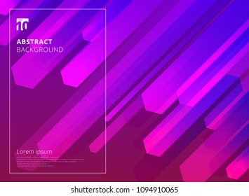 Abstract Colorful Hexagon dynamic shape composition purple background. Vector illustration