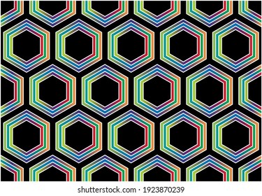 Abstract colorful hexagon pattern on black background.EPS10 Illustration.