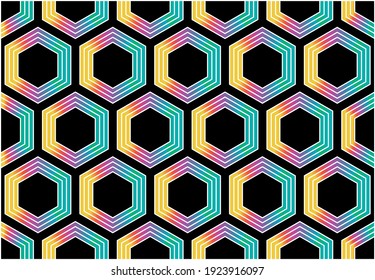 Abstraktes bunter Hexagonmuster auf schwarzem Hintergrund.EPS10 Illustration.