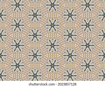 Abstract colorful hexagon square geometric seamless pattern symmetric kaleidoscope fashion, textile design. Yellow and green geometric flower pattern