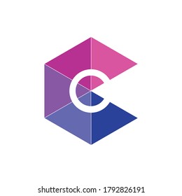 Abstract colorful hexagonal letter c logo design. Business icon with white background. Stock illustration.