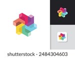 abstract colorful hexagonal logo design vector template