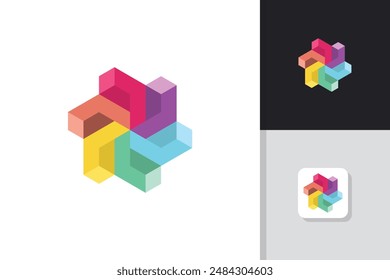 abstract colorful hexagonal logo design vector template