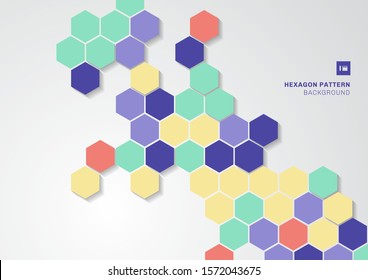 Abstract colorful hexagons shape minimal pattern on white background. You can use for template brochure, poster, flyer, banner web, print ad, etc. Vector illustration