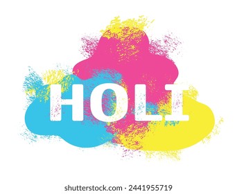 Abstract colorful Holi background with powder paint clouds. Blue, yellow and pink powder paint. Vector illustration isolated on white background