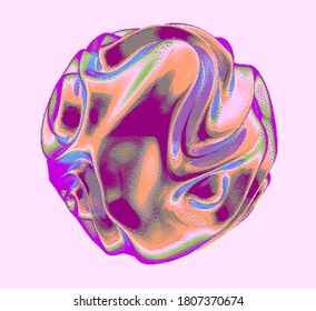 Abstract colorful holographic blob, distorted 3d sphere. Vector illustration in pixel art style.