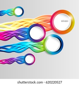 Resumen de cuadros coloridos de círculo de aros con colas sobre un fondo claro.