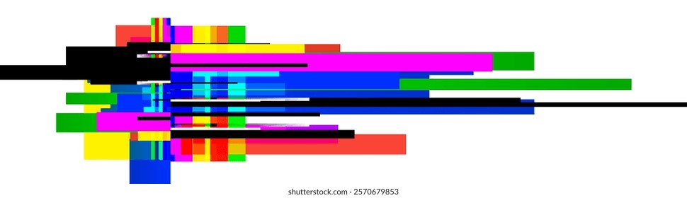 Abstract colorful horizontal lines and rectangles spreading from the center creating a vibrant and dynamic composition, ideal for modern and contemporary projects