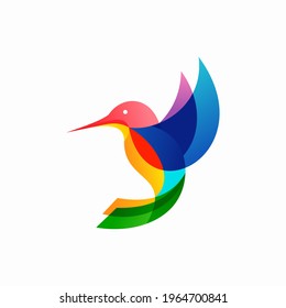 abstract colorful hummingbird colibri bird logo line outline monoline vector icon illustration
