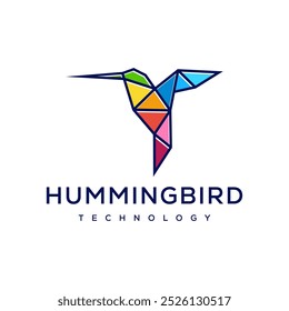 abstract colorful hummingbird colibri bird logo Icon, Humming Bird Colibri Data Logo Design Vector Template, Technology, Connect. 