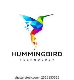 abstract colorful hummingbird colibri bird logo Icon, Humming Bird Colibri Data Logo Design Vector Template, Technology, Connect. 