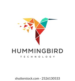 abstract colorful hummingbird colibri bird logo Icon, Humming Bird Colibri Data Logo Design Vector Template, Technology, Connect. 