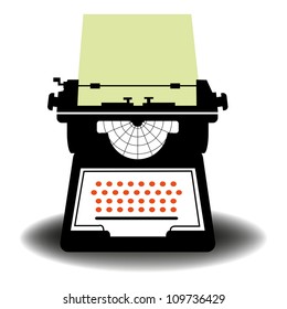 Abstract colorful illustration with an ancient typewriter isolated on a white background