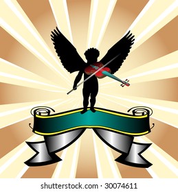 Abstract colorful illustration with angel silhouette playing the violin