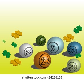 Abstract colorful illustration with colorful bingo balls and various clovers symbol of luck