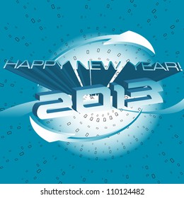 Abstract colorful illustration with blue arrows and the text Happy New Year 2013 written with blue icy letters