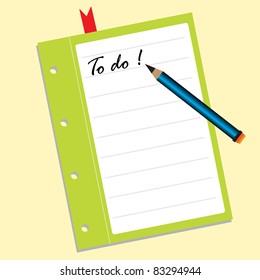 Abstract colorful illustration with a blue pencil and a piece of paper on which is written the text to do. List for things to do concept
