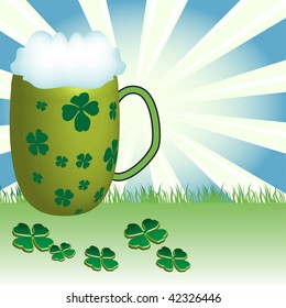 Abstract colorful illustration with cold beer and green clovers especially for St. Patrick's Day