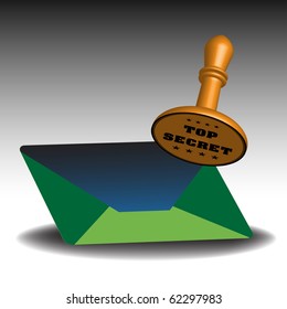 Abstract colorful illustration with colored envelope and top secret stamp. Top secret letter