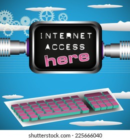 Abstract colorful illustration with a computer screen and the text internet access here written with white and pink letters