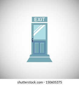 Abstract colorful illustration with an isolated blue door with the text exit written above
