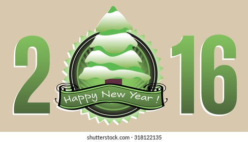 Abstract colorful illustration with number 2016 written with green letters and a snowy fir tree standing instead of number zero