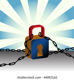 Abstract colorful illustration with padlock and chains