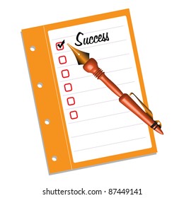 Abstract colorful illustration with a pen checking the word success. Success concept
