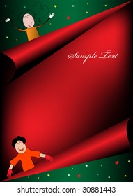 Abstract colorful illustration with small stars and happy kids. Card with children