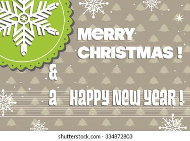 Abstract colorful illustration with snowflake design and the text Merry Christmas and a Happy New Year written with white letters