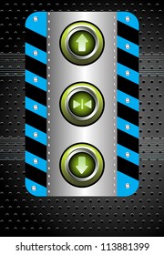 Abstract colorful illustration with three elevator buttons on a metallic wall