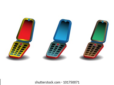 Abstract colorful illustration with three mobile phones isolated on a white background