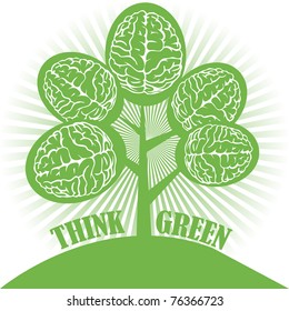 Abstract colorful illustration with tree made from brains. Think green concept
