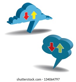 Abstract colorful illustration with two clouds. Data download and upload from the cloud