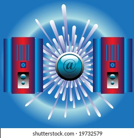 Abstract colorful illustration with two computers acting as servers